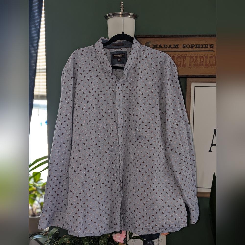 Johnston & Murphy Shirt Mens Blue Button Up Long Sleeve Football Print Size XXL